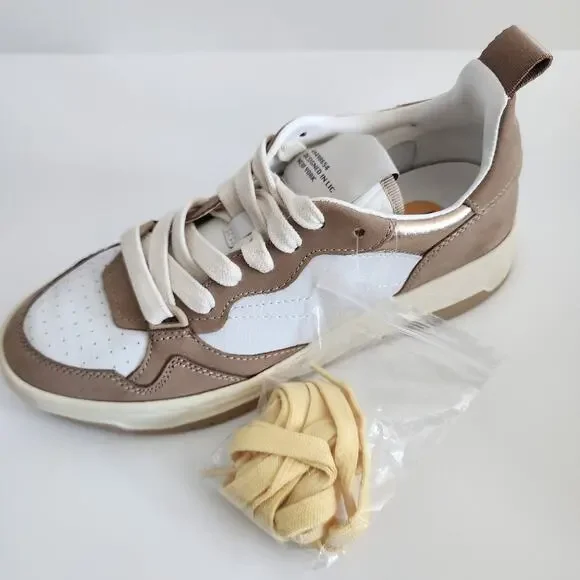 Steve Madden Tan & Cream Beige Everlie Low Top Leather Sneakers Size 7 - Picture 2 of 6